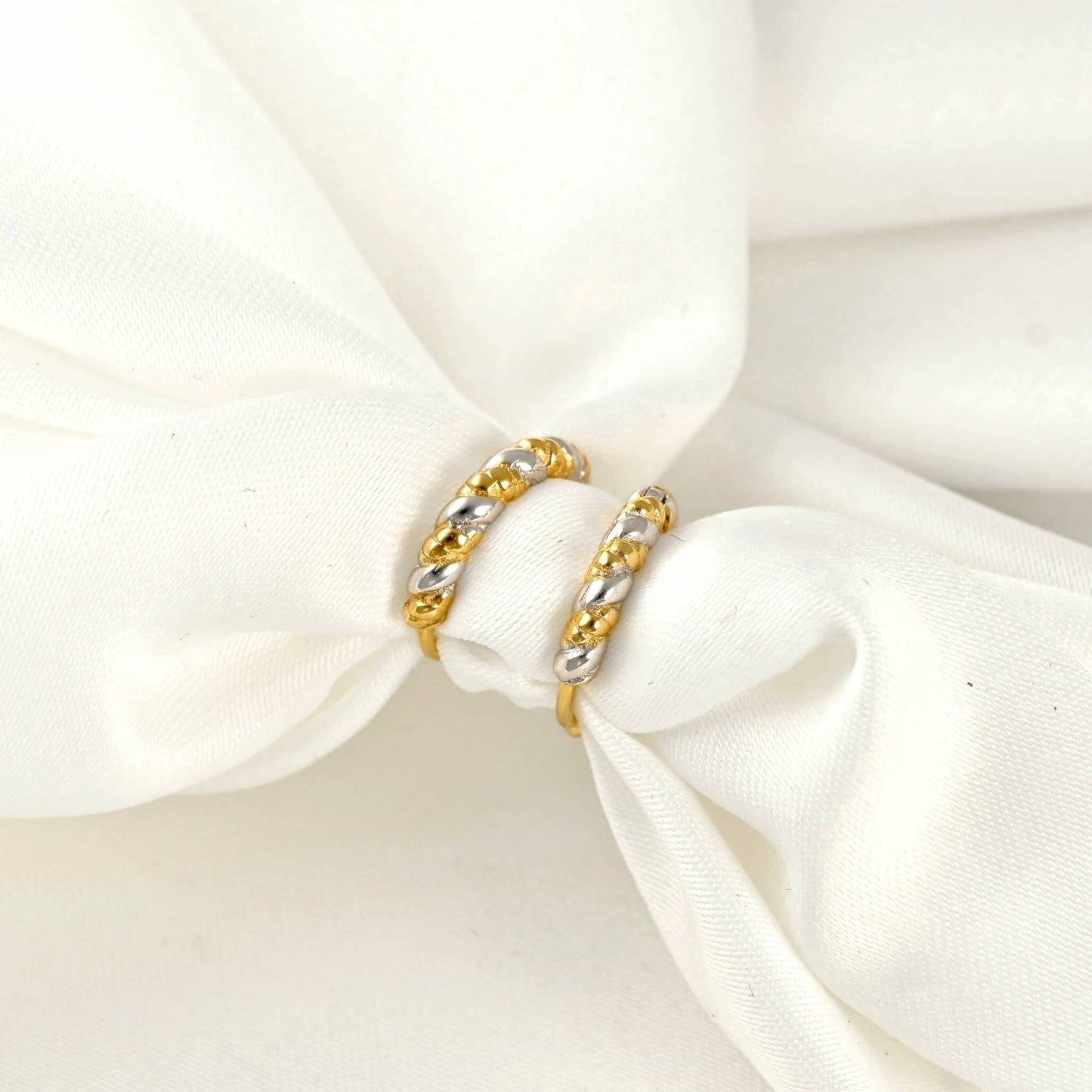 Two-tone Twisted Huggie Earrings - 925 Silver Mixed Hoops