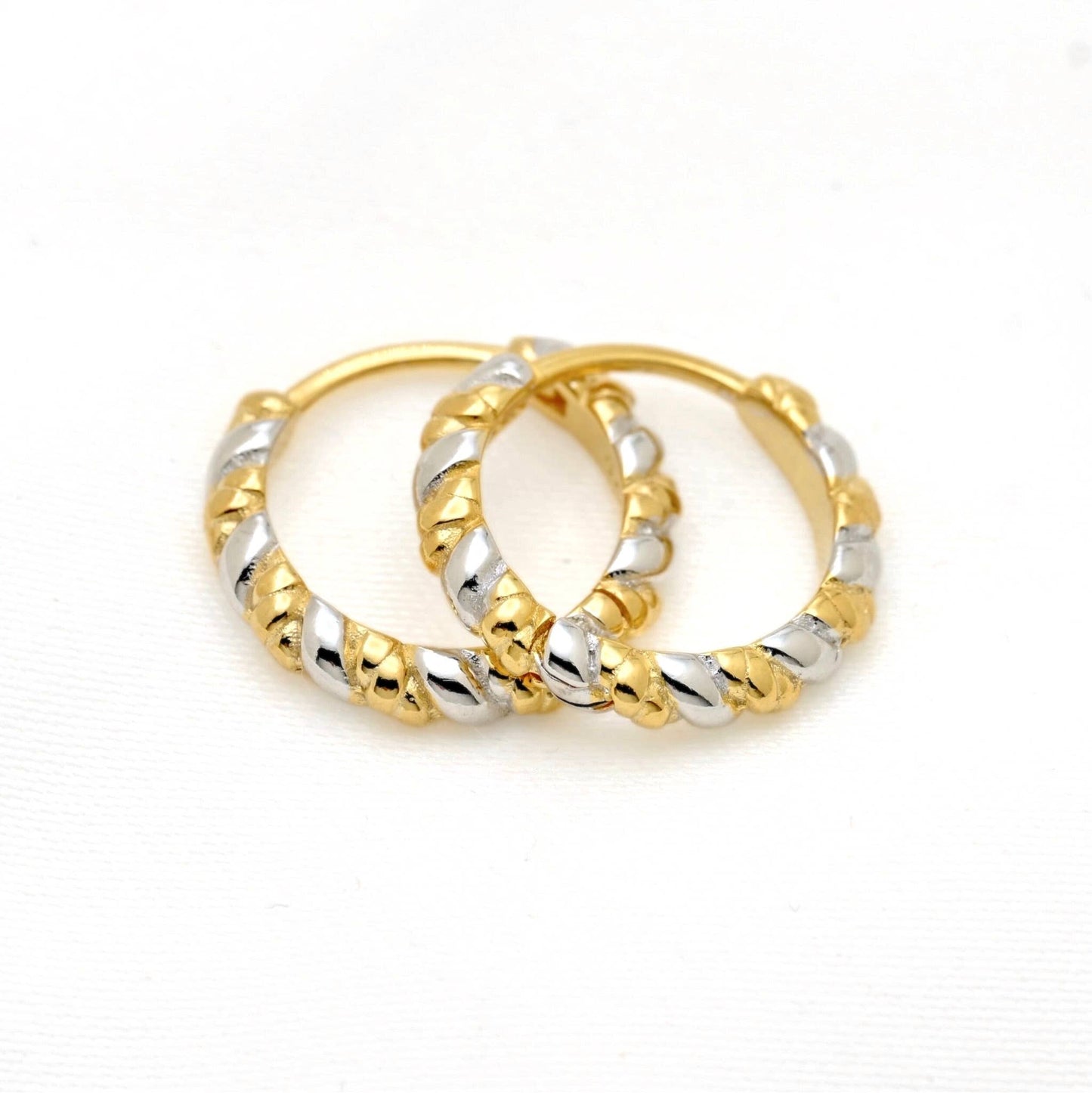 Two-tone Twisted Huggie Earrings - 925 Silver Mixed Hoops