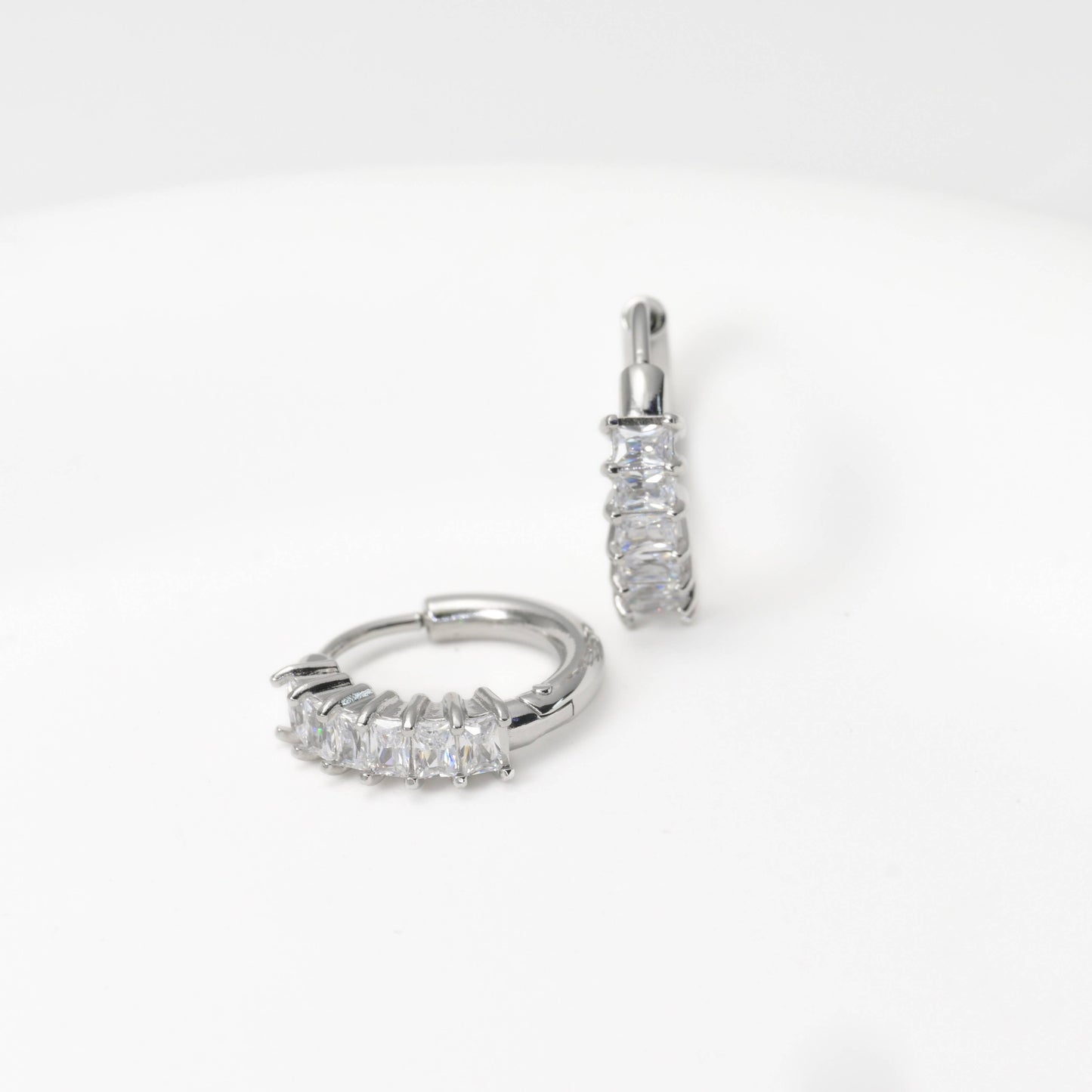 Baguette Diamond Hoops - Tarnish-free Small CZ Hoop Earrings