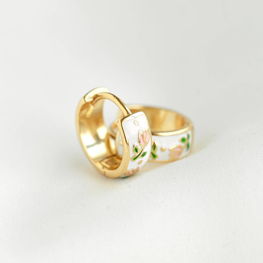 Gold Flower Hoop Earrings-Vintage Style Silver Hoops