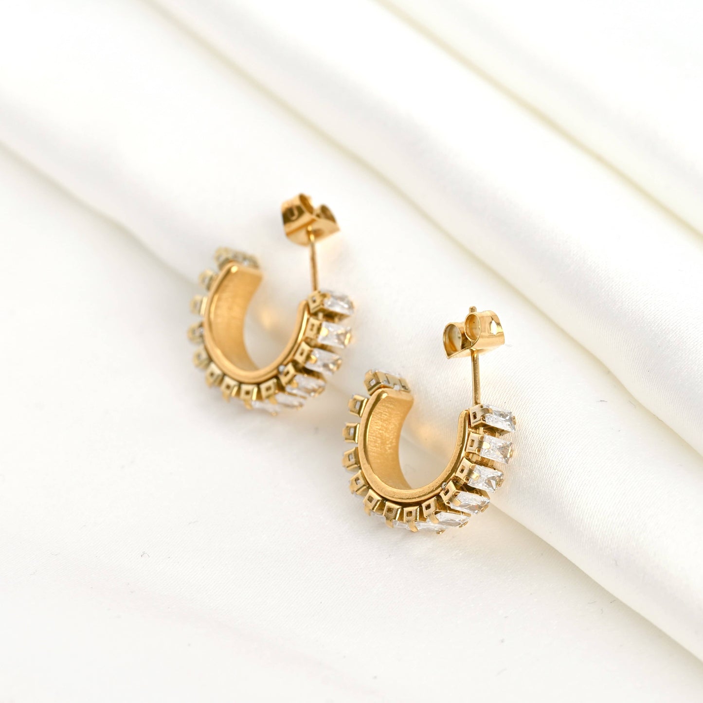 Gold CZ Hoops - Waterproof Small Diamond Hoop Earrings