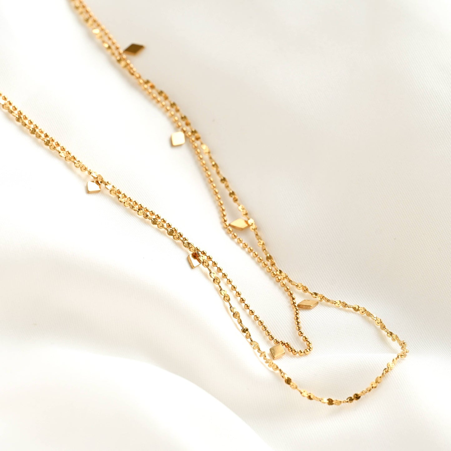 Layered Sequin Necklace - Dangle Beaded Gold Necklace