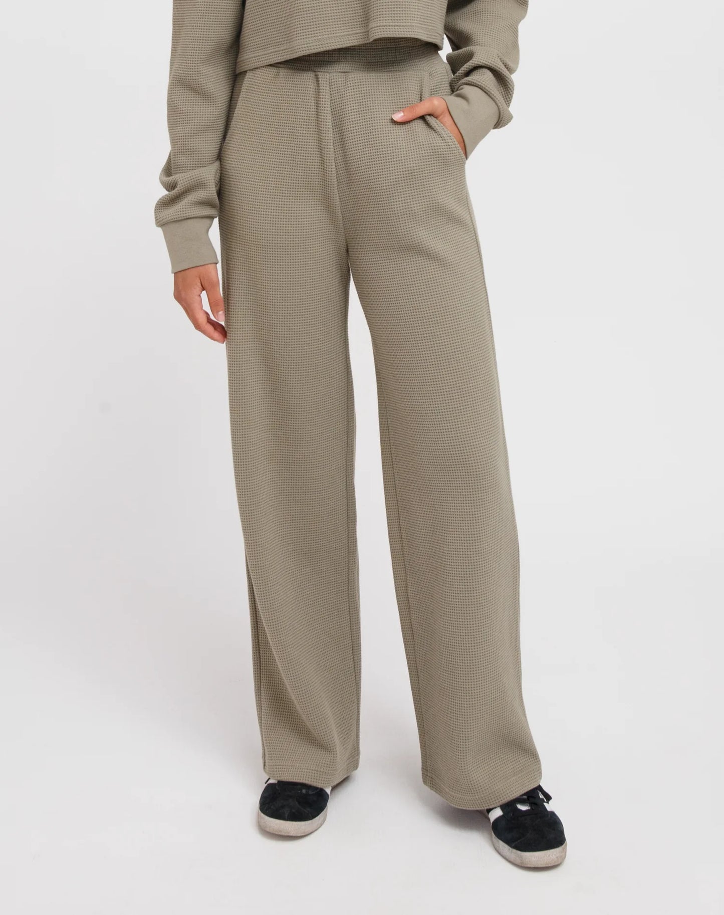 Waffle Knit Wide Leg Pant