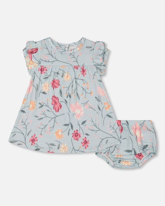 Dress & Bloomers Set Printed Flowers Muslin