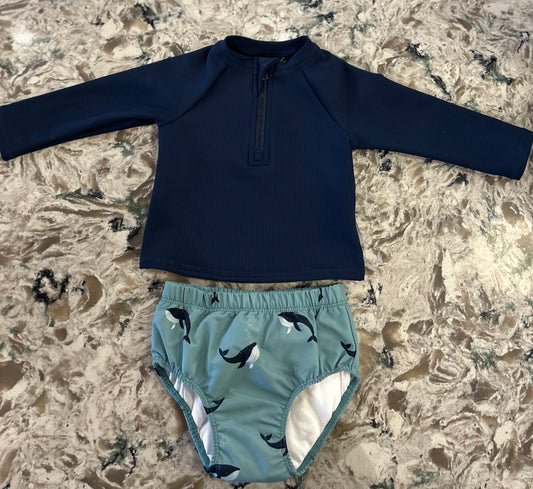 Baby Navy Whale 2 Piece Swimsuit