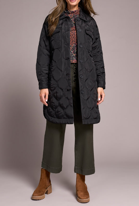 Long Quilted Button Up Jacket