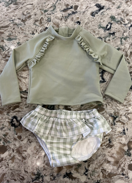 Baby Green Ruffled 2 Piece Swimsuit