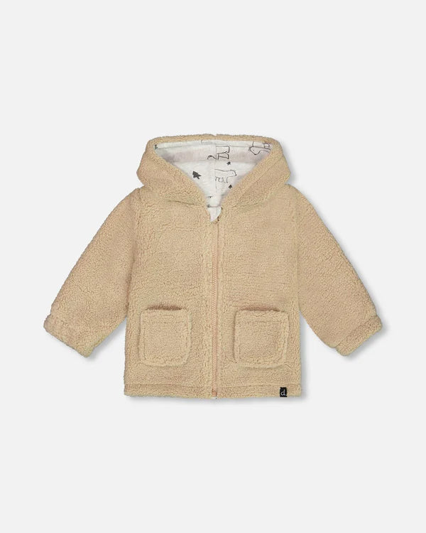 Baby Sherpa Hooded And Lined Zip Jacket