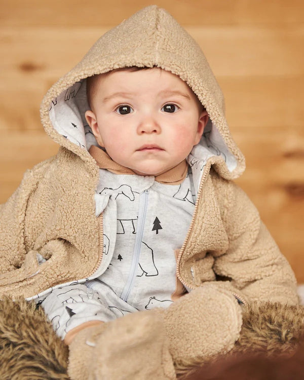 Baby Sherpa Hooded And Lined Zip Jacket