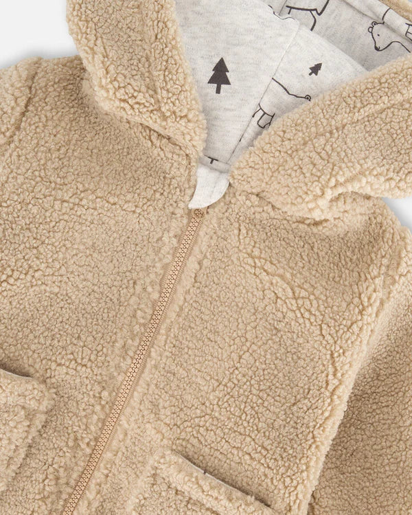 Baby Sherpa Hooded And Lined Zip Jacket