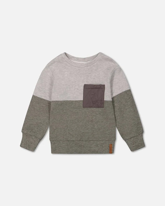 Kids Colour Block Brushed Jersey Top With Quilted Pocket