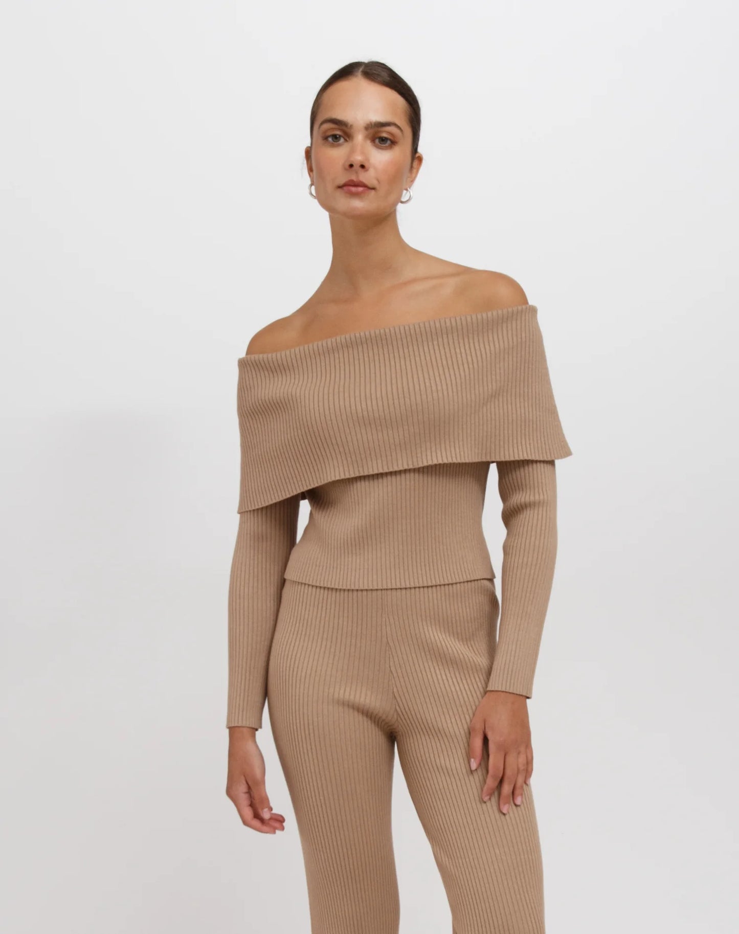 Elle Rib Knit Off The Shoulder Knit Sweater