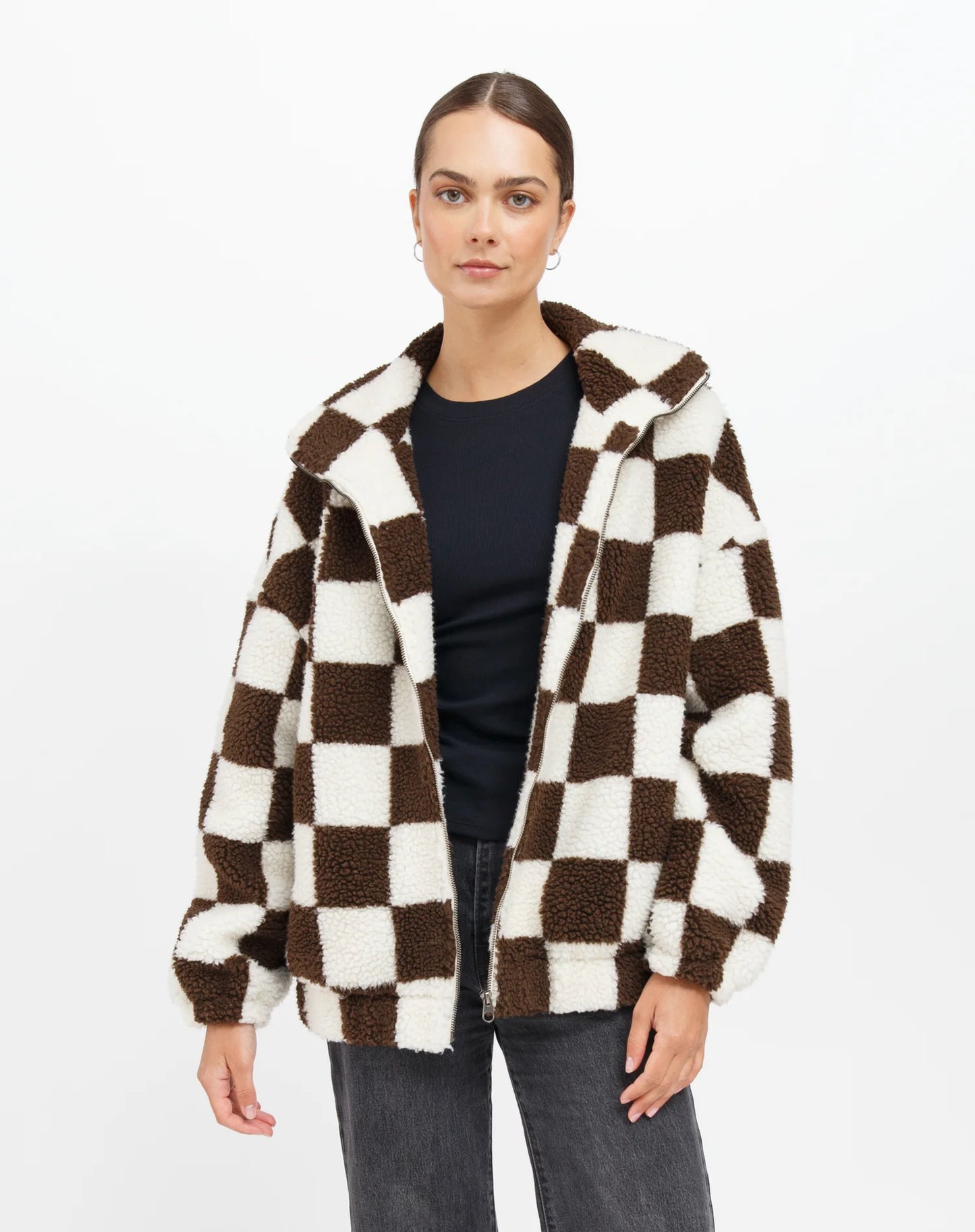 Checkeroard Full Zip Sherpa Jacket