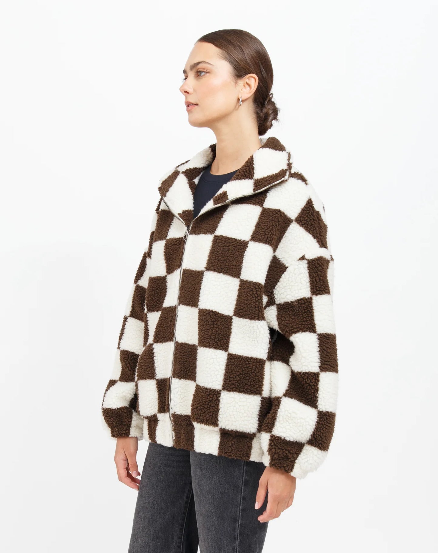 Checkeroard Full Zip Sherpa Jacket