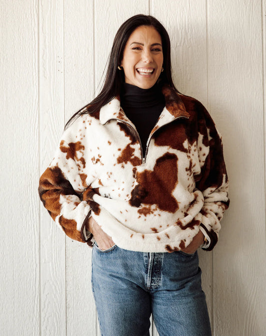Cow Print Half Zip