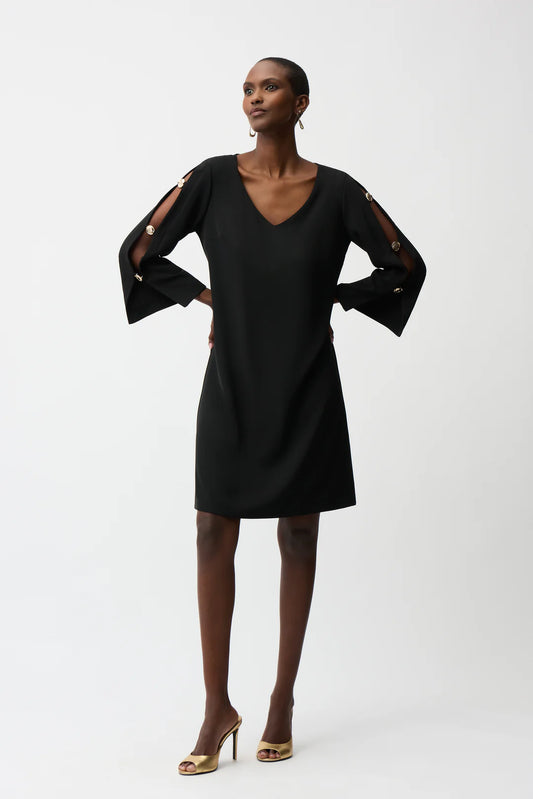 Joseph Ribkoff Trapezes Dress with Gold Trimmed Slit Sleeve