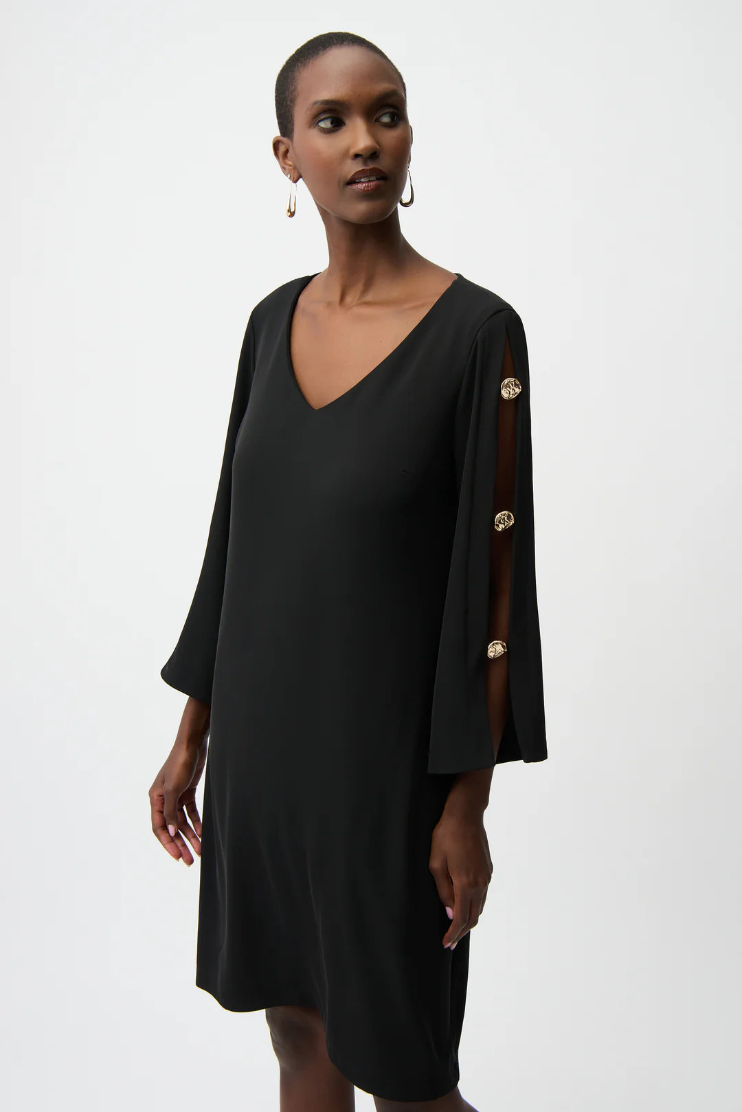 Joseph Ribkoff Trapezes Dress with Gold Trimmed Slit Sleeve