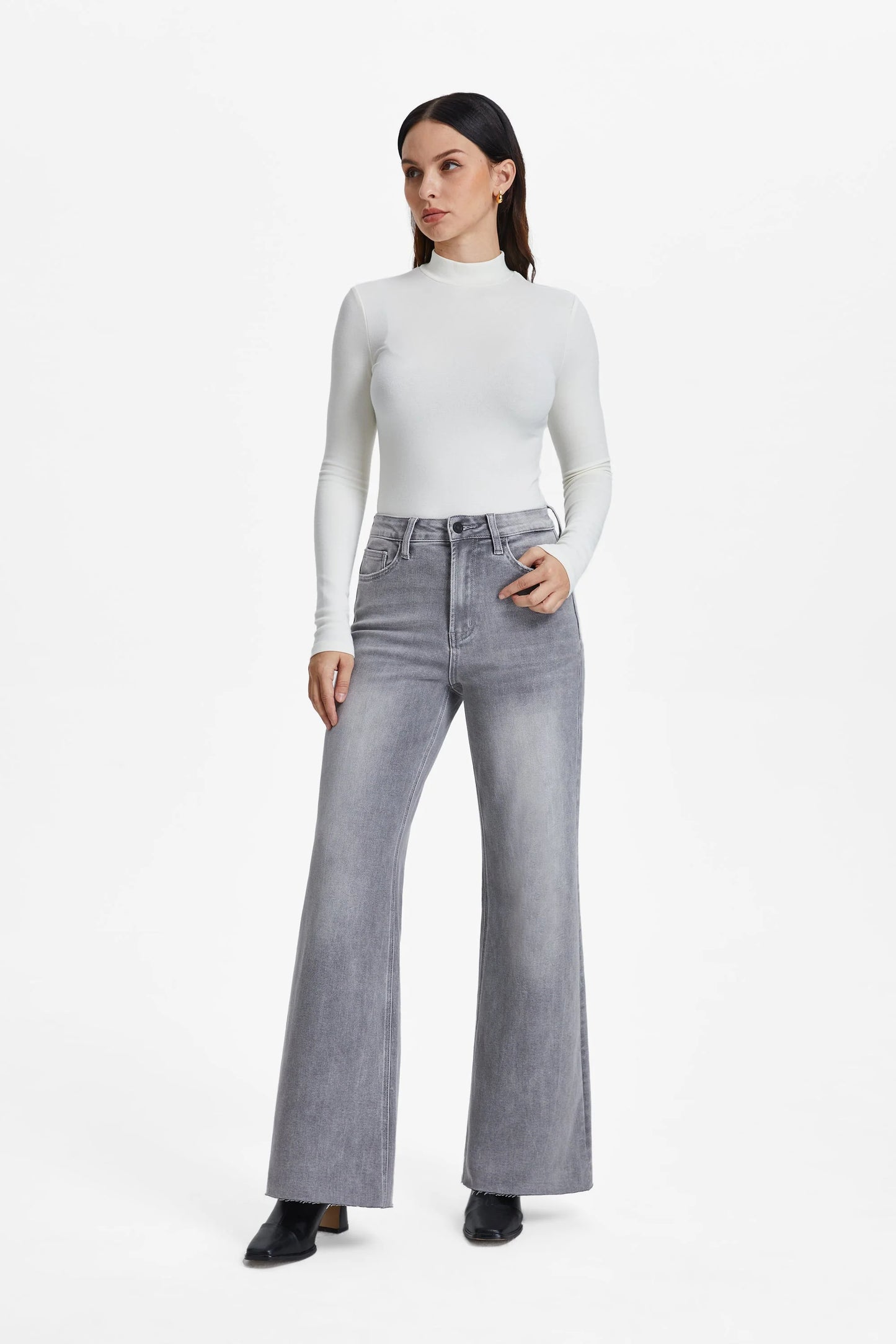 Bella Super High Rise Wide Leg - Stone Grey