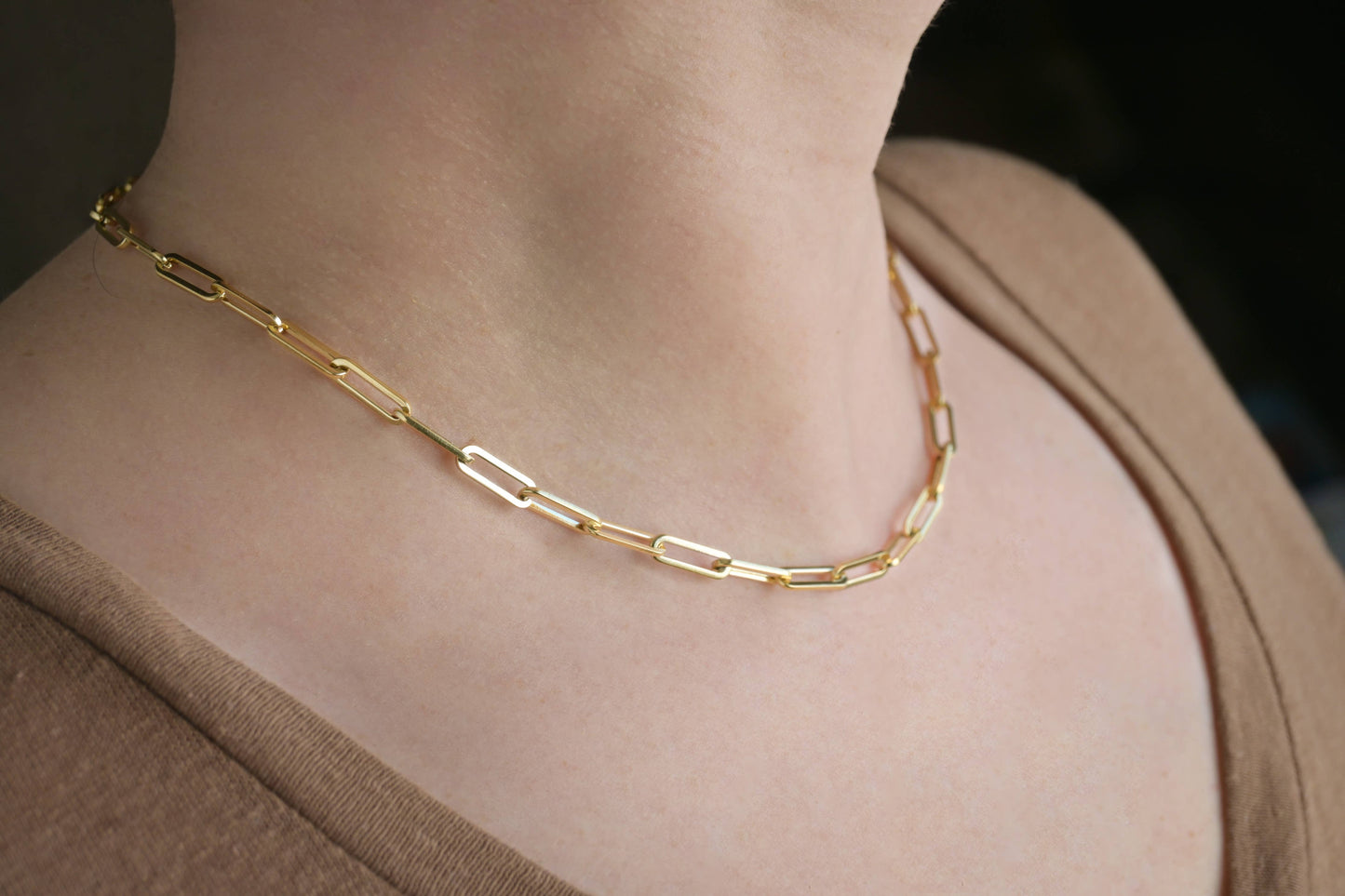 18k Gold Paperclip Necklace - Waterproof Link Chain Necklace