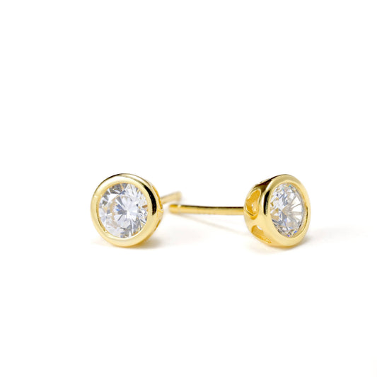 Silver Bezel Studs - Small Diamond Studs - Round CZ Studs