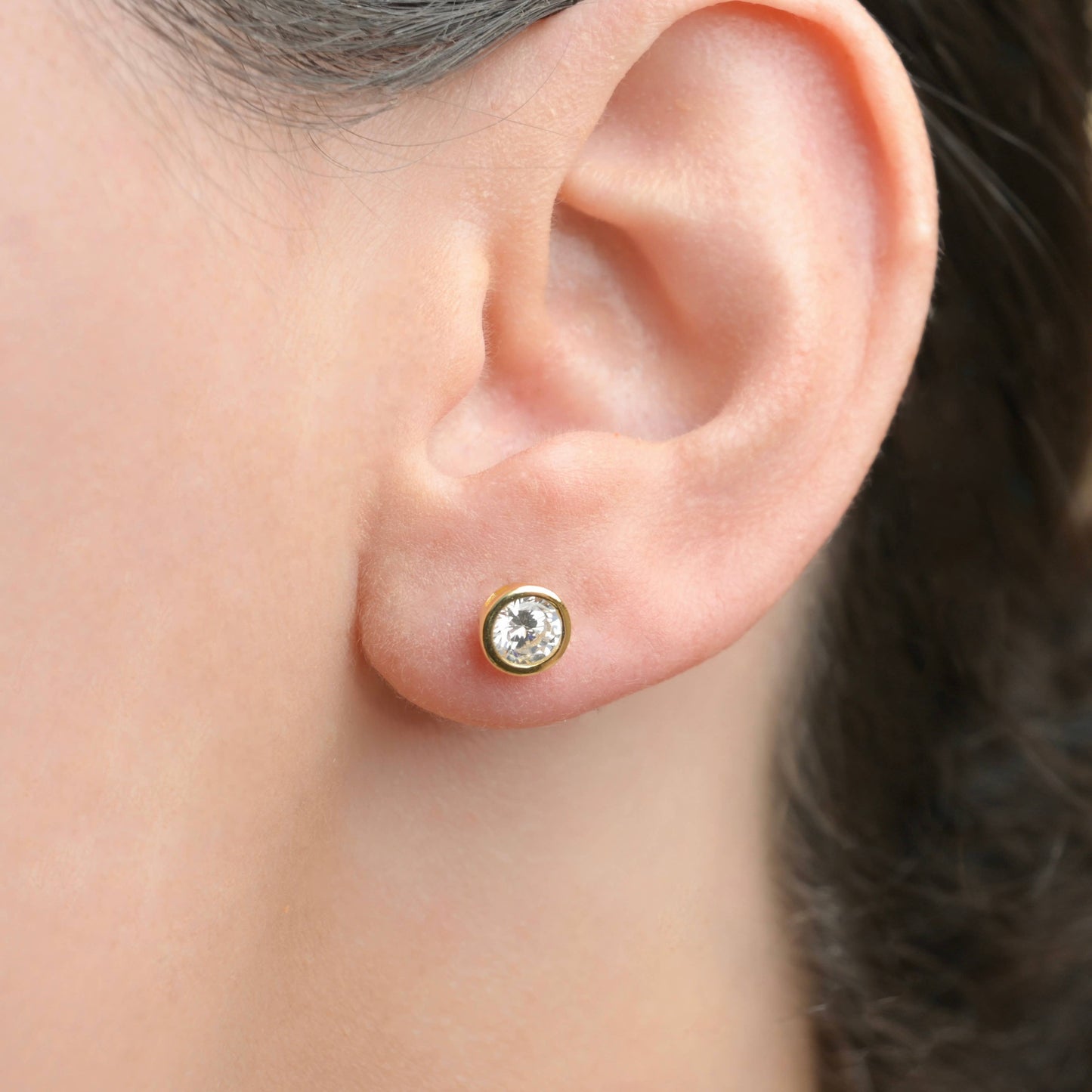 Silver Bezel Studs - Small Diamond Studs - Round CZ Studs