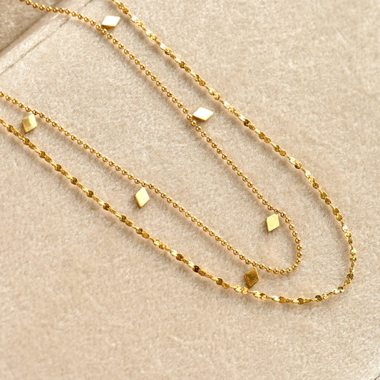 Layered Sequin Necklace - Dangle Beaded Gold Necklace