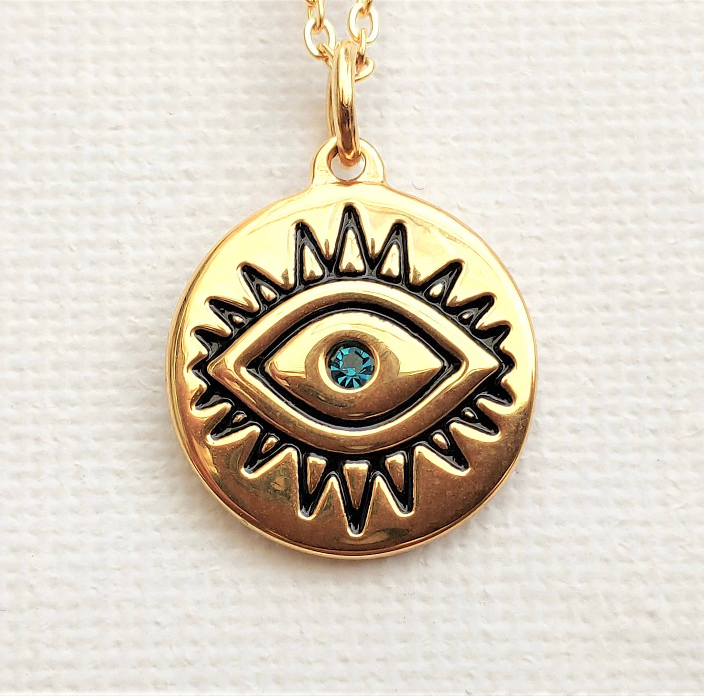 Gold Evil Eye Coin Necklace - Vintage Style Eye Pendant