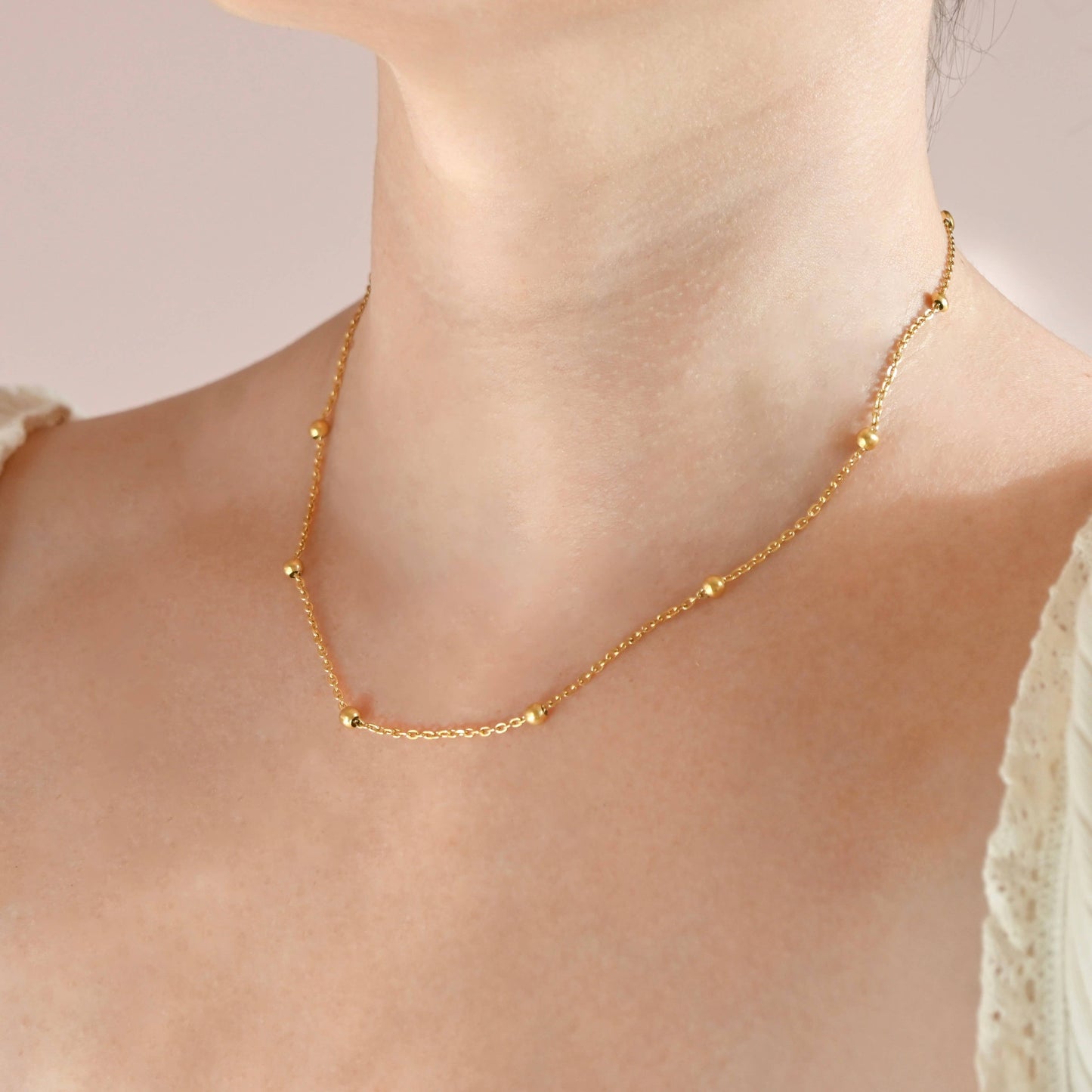 Satellite Chain Necklace - Tarnish-Free Beaded Gold Chain