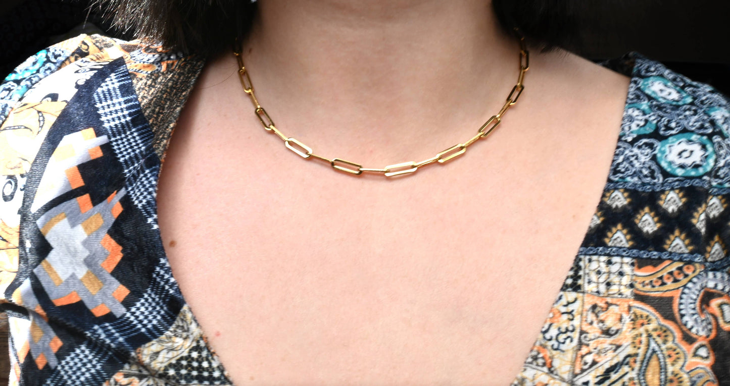 18k Gold Paperclip Necklace - Waterproof Link Chain Necklace