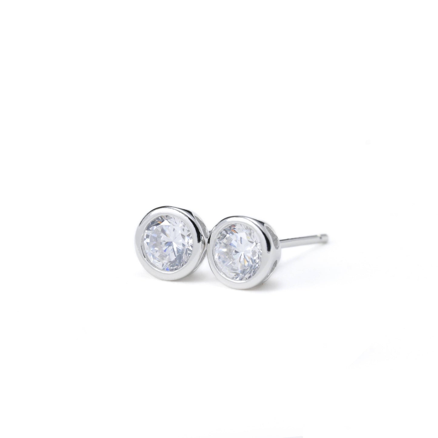Silver Bezel Studs - Small Diamond Studs - Round CZ Studs