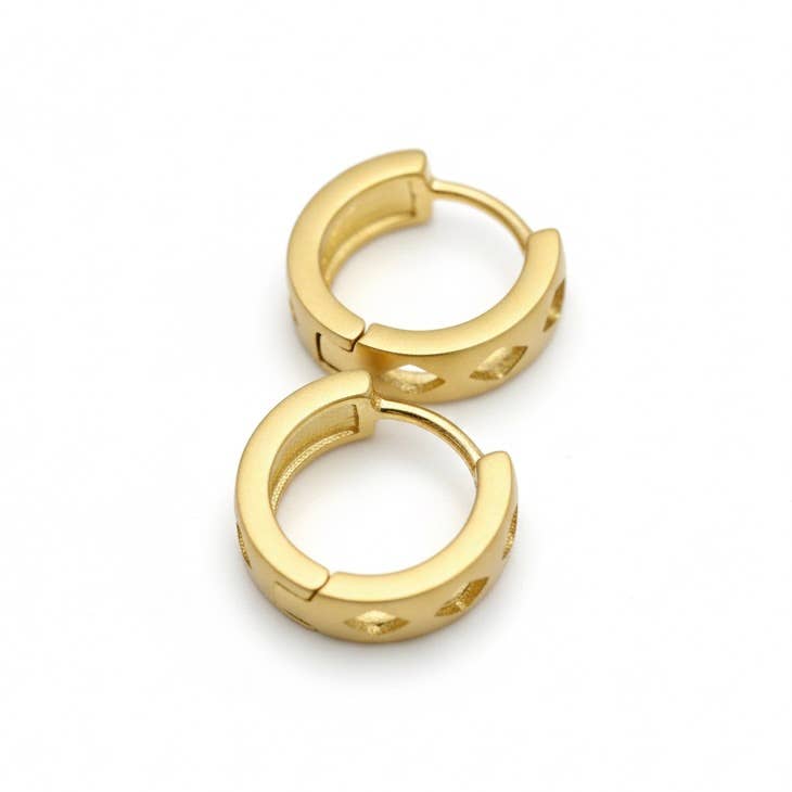 Gold Checker Hoops - Black & White Tile Hoop Earrings
