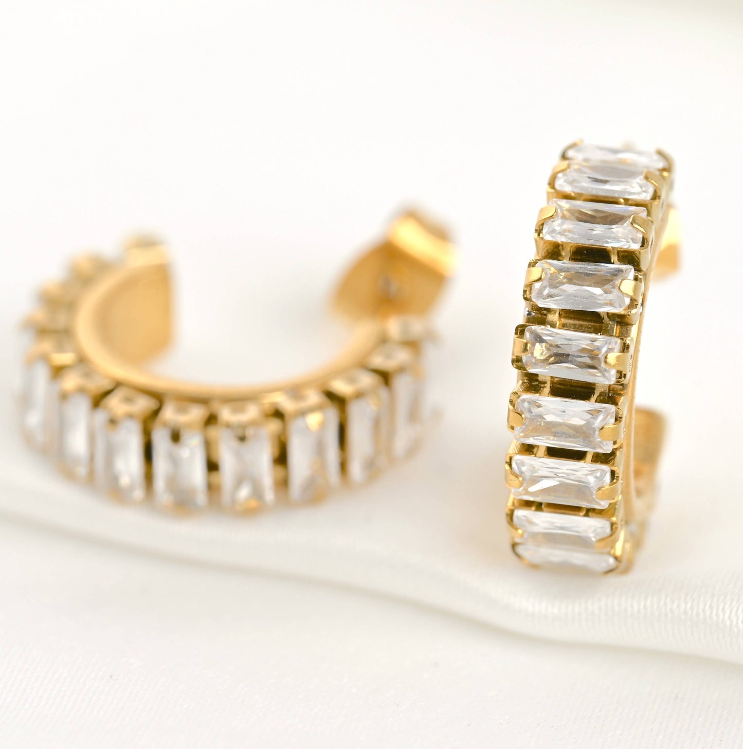 Gold CZ Hoops - Waterproof Small Diamond Hoop Earrings