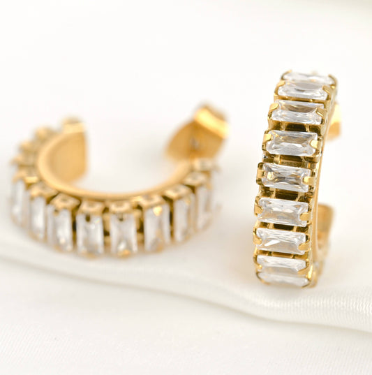 Gold CZ Hoops - Waterproof Small Diamond Hoop Earrings