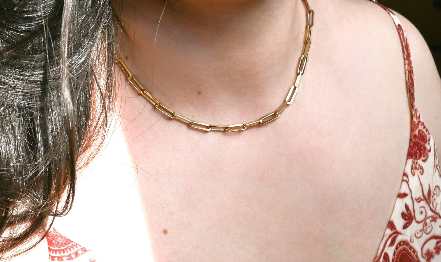 18k Gold Paperclip Necklace - Waterproof Link Chain Necklace