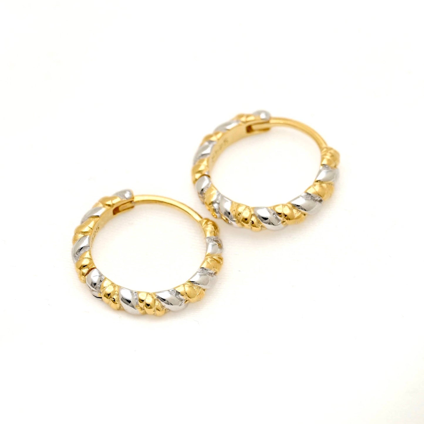 Two-tone Twisted Huggie Earrings - 925 Silver Mixed Hoops