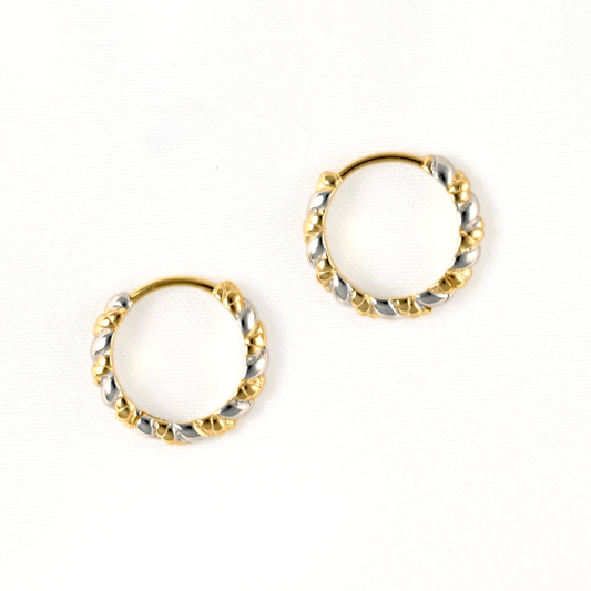 Two-tone Twisted Huggie Earrings - 925 Silver Mixed Hoops